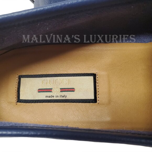 GUCCI SHOES MENS BLUE LEATHER MOCCASIN LOAFERS w HORSEBIT WEB sz 12.5G 13 - Picture 10 of 15